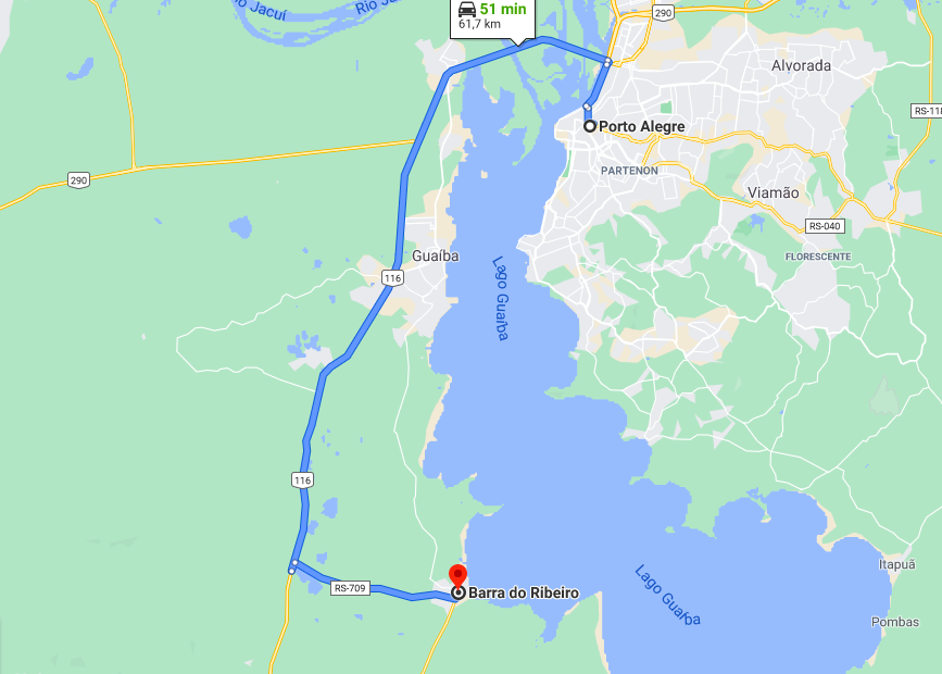 imagem google maps trecho entre porto alegre e barra do ribeiro