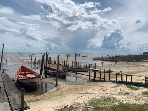 barcos atracados na beira da lagoa